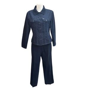Faconnable Vintage Navy Blue Corduroy Jacket and Pants Set sz M/ 12 Baggy Casual